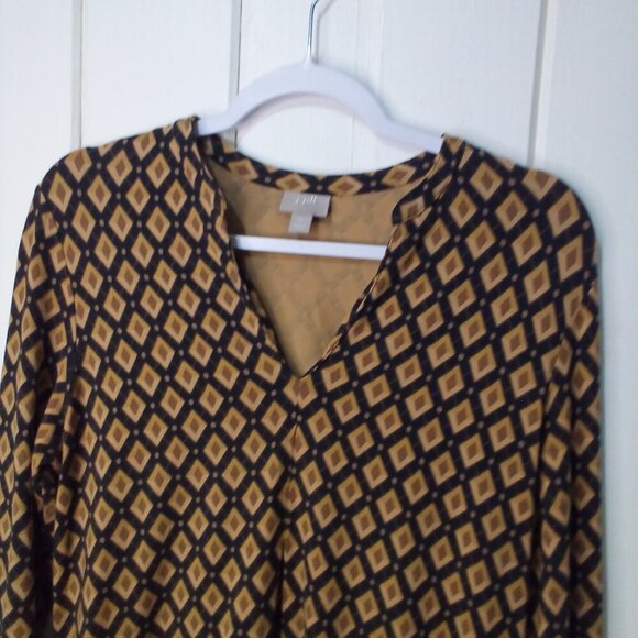 J Jill Dress Women S Long Sleeve V-Neck Stretch Pattern Brown Black - Picture 8 of 13